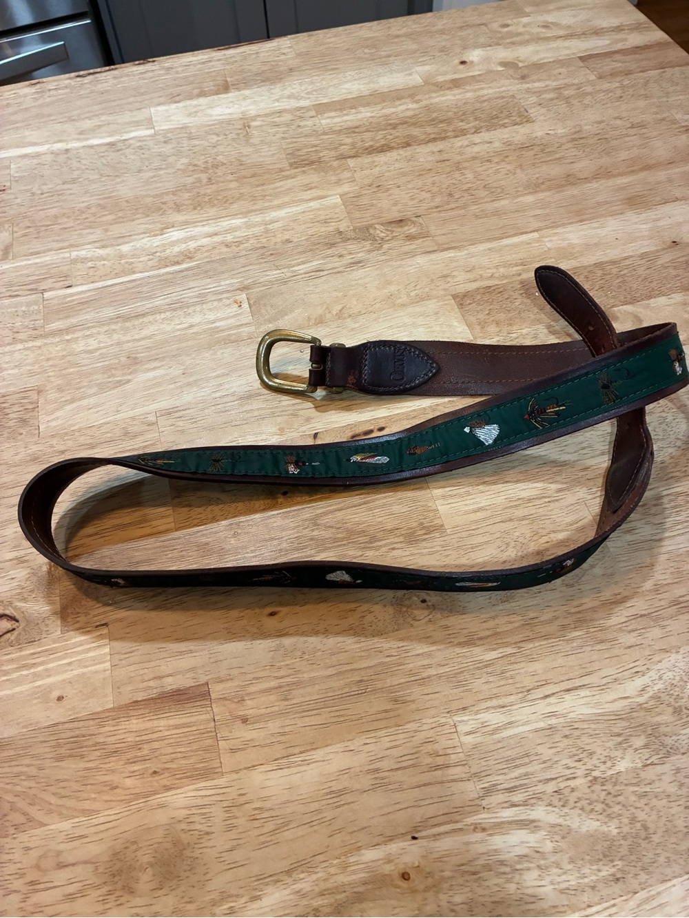 Vintage Orvis Belt Men’s 44 Fly Fishing Canvas Green Leather Trout Bass Outdoor